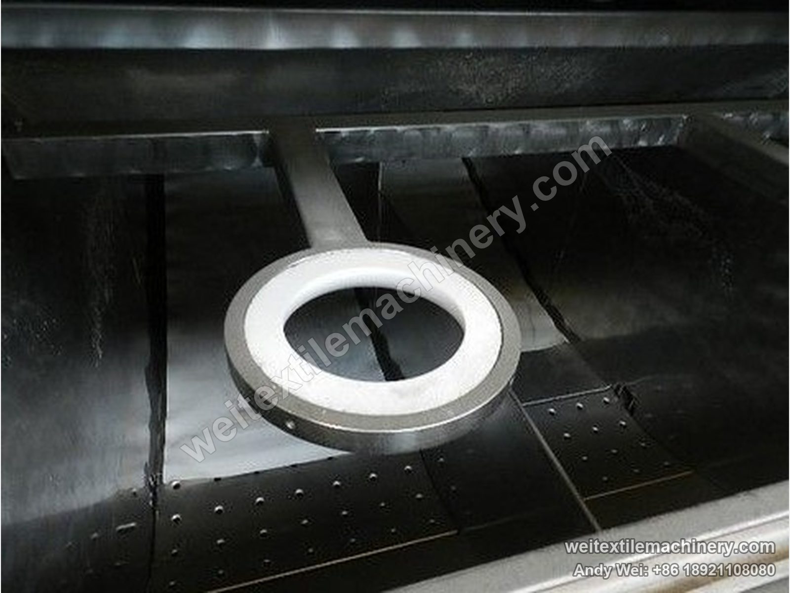 Used Biancalani AIRO 1000 air-flow tumbler finishing machine, drum interior with fabric guide ring and stainless lining
