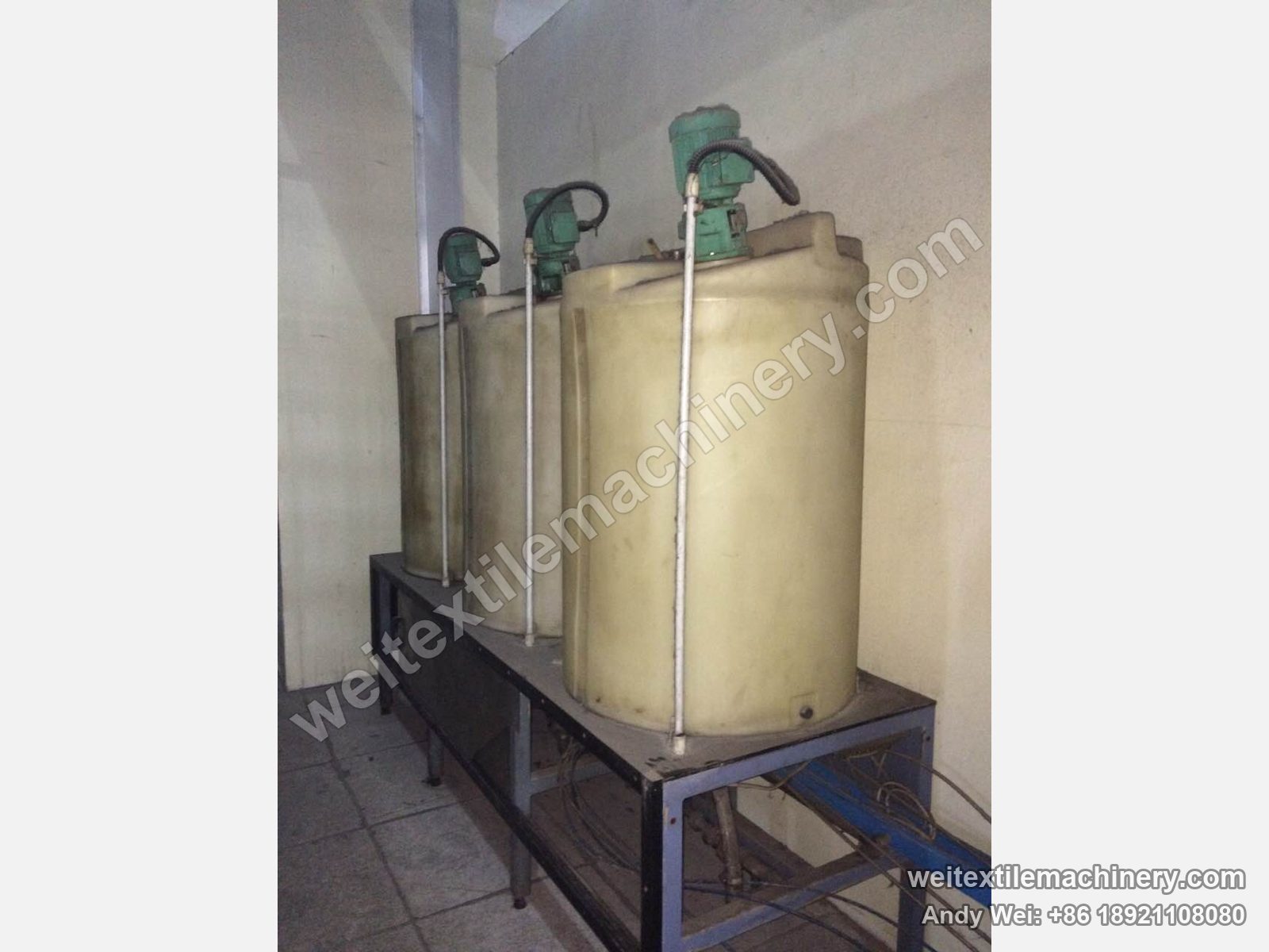 Used CMT LTT wool tops backwashing line, auxiliary dosing tanks: three plastic tanks with agitator motors