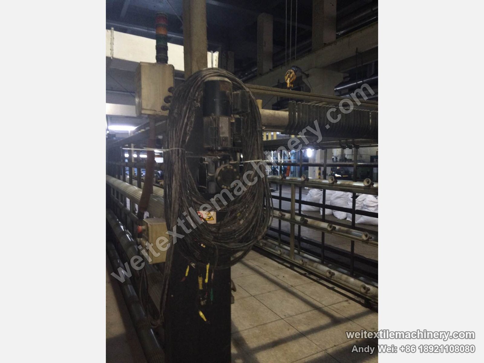 Used CMT LTT wool tops backwashing line, creel drive detail with geared motor, signal tower and coiled cabling