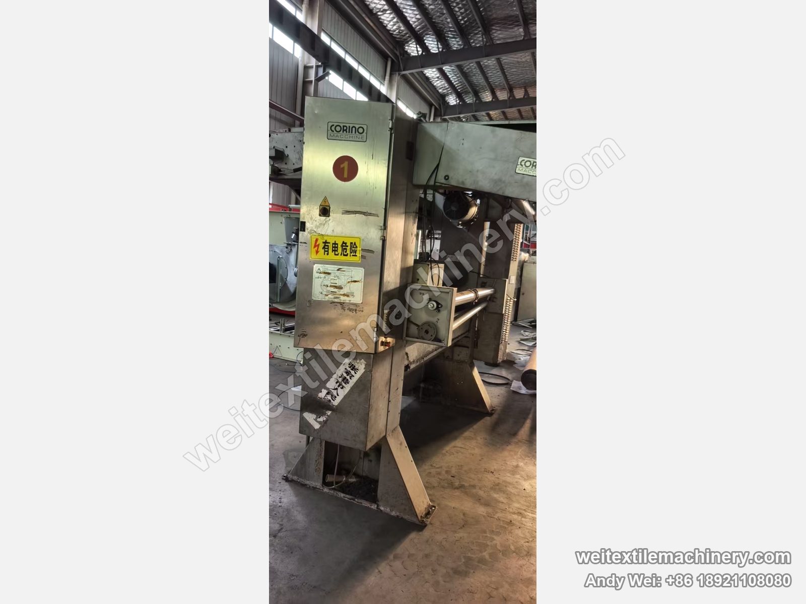 Used Corino Foulard FS-Due padder, column side with Corino Macchine plate and electrical cabinet