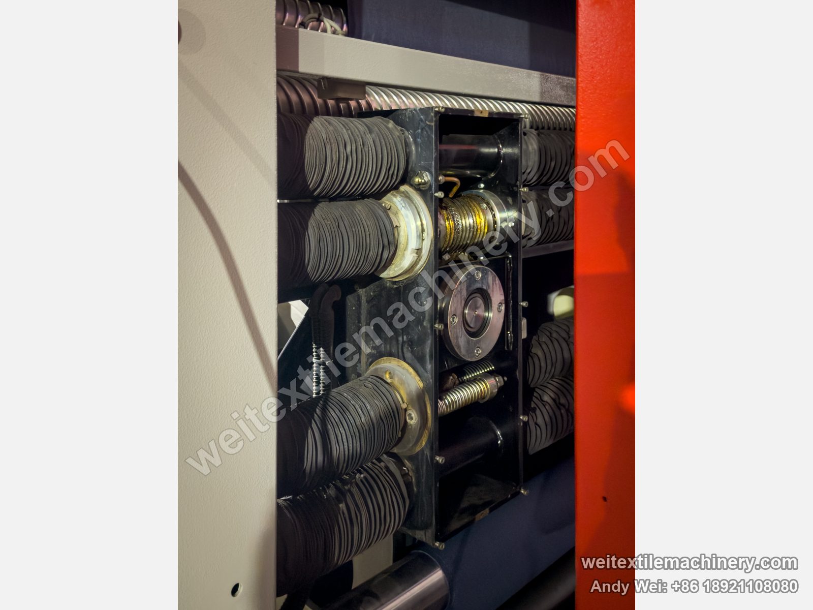 Used Corino Normatex Super-N pin-wheel weft straightener, correction-roller adjustment with bellows and lead screw