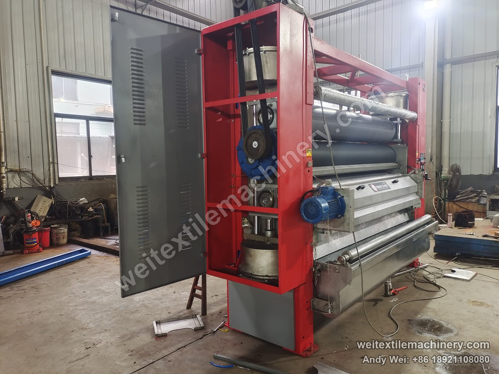 Used Corino Spremitore Foulard F-Due padder, drive side with belt drive, gearbox and motor