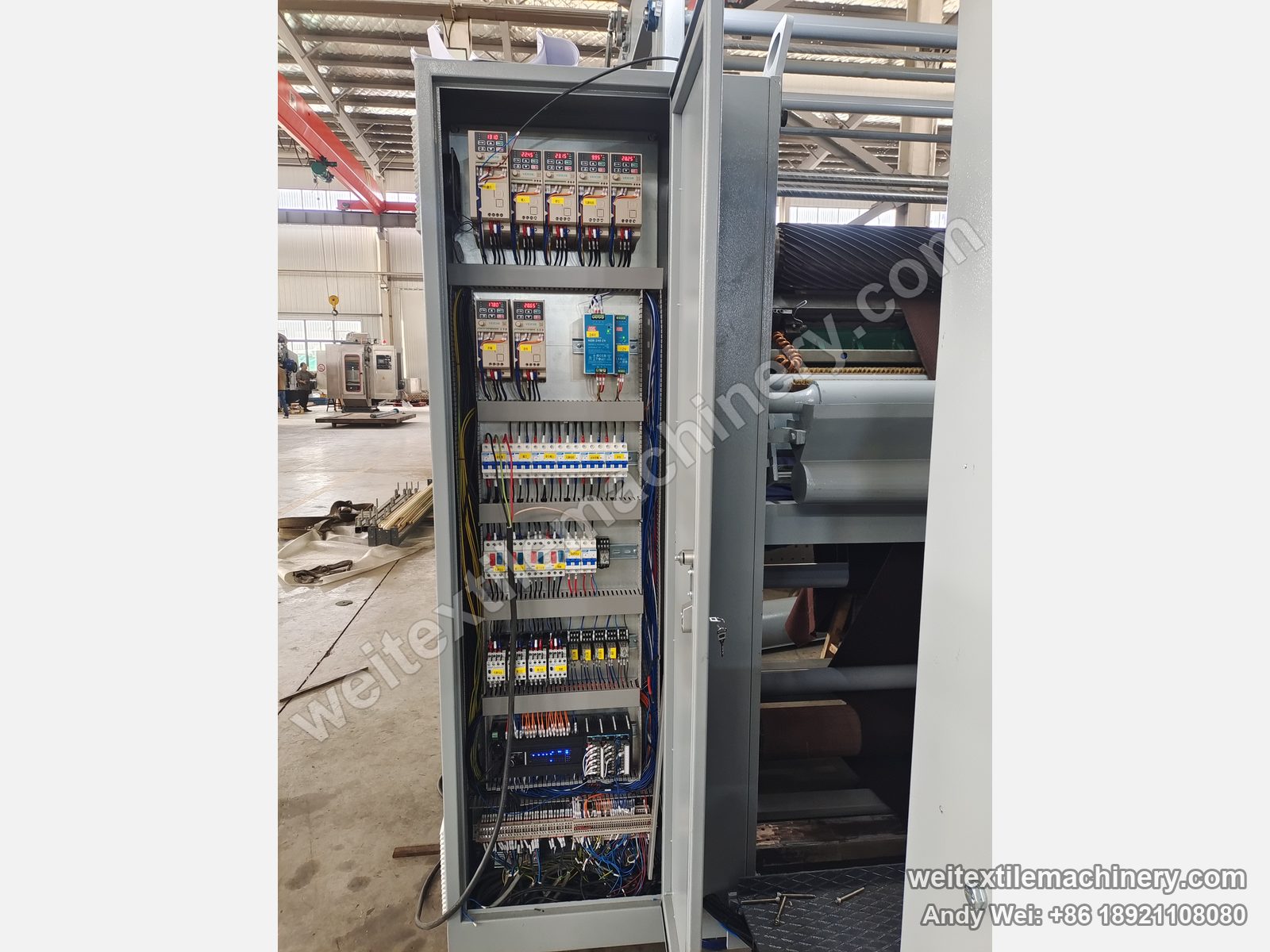 Used M-Tec shearing machine, rebuilt electrical cabinet with inverters and new components