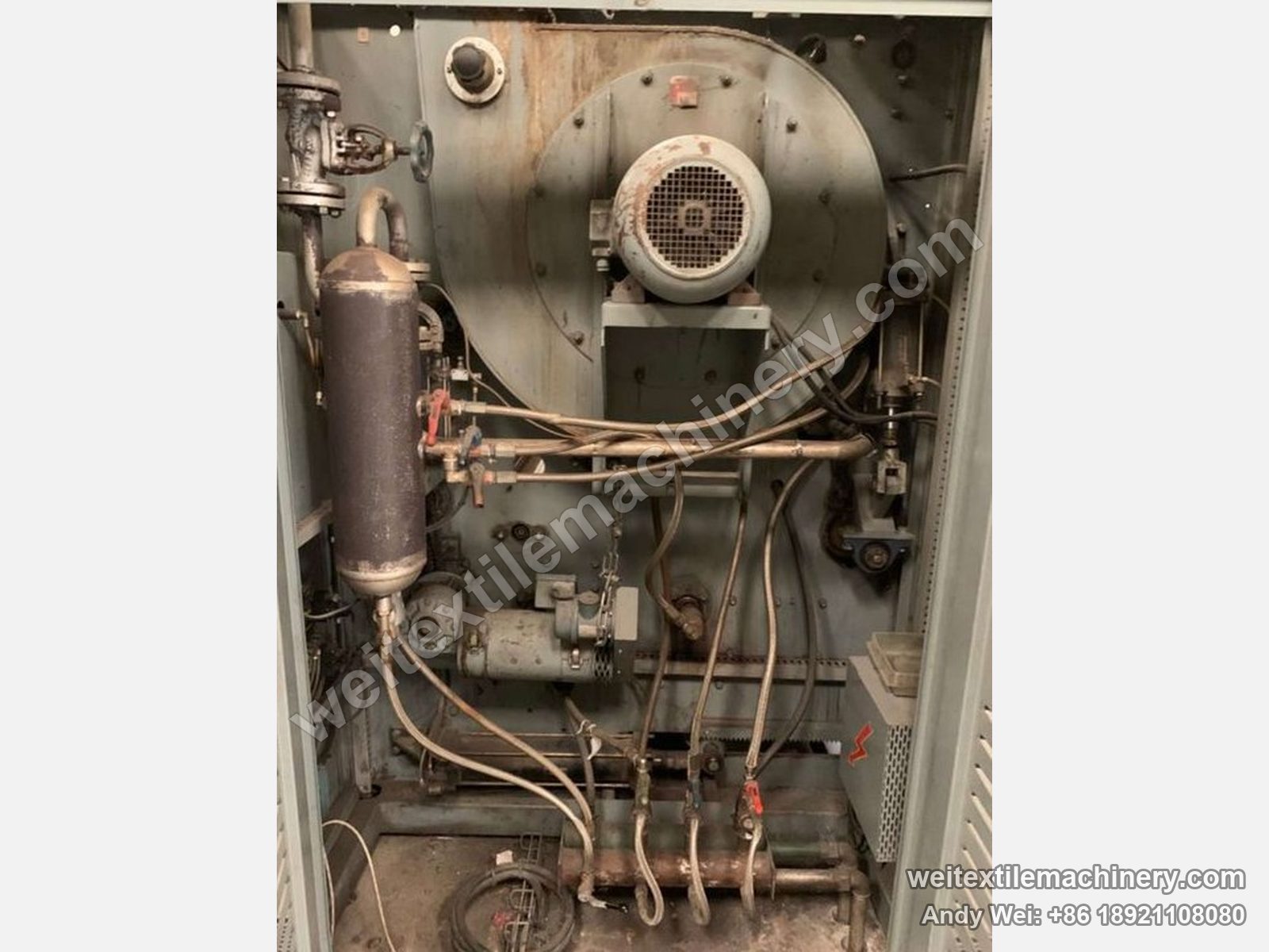 Used Sperotto Rimar MD-M continuous decatizing machine (1.7 m), inside the cabinet with blower, vertical tank, piping and valves