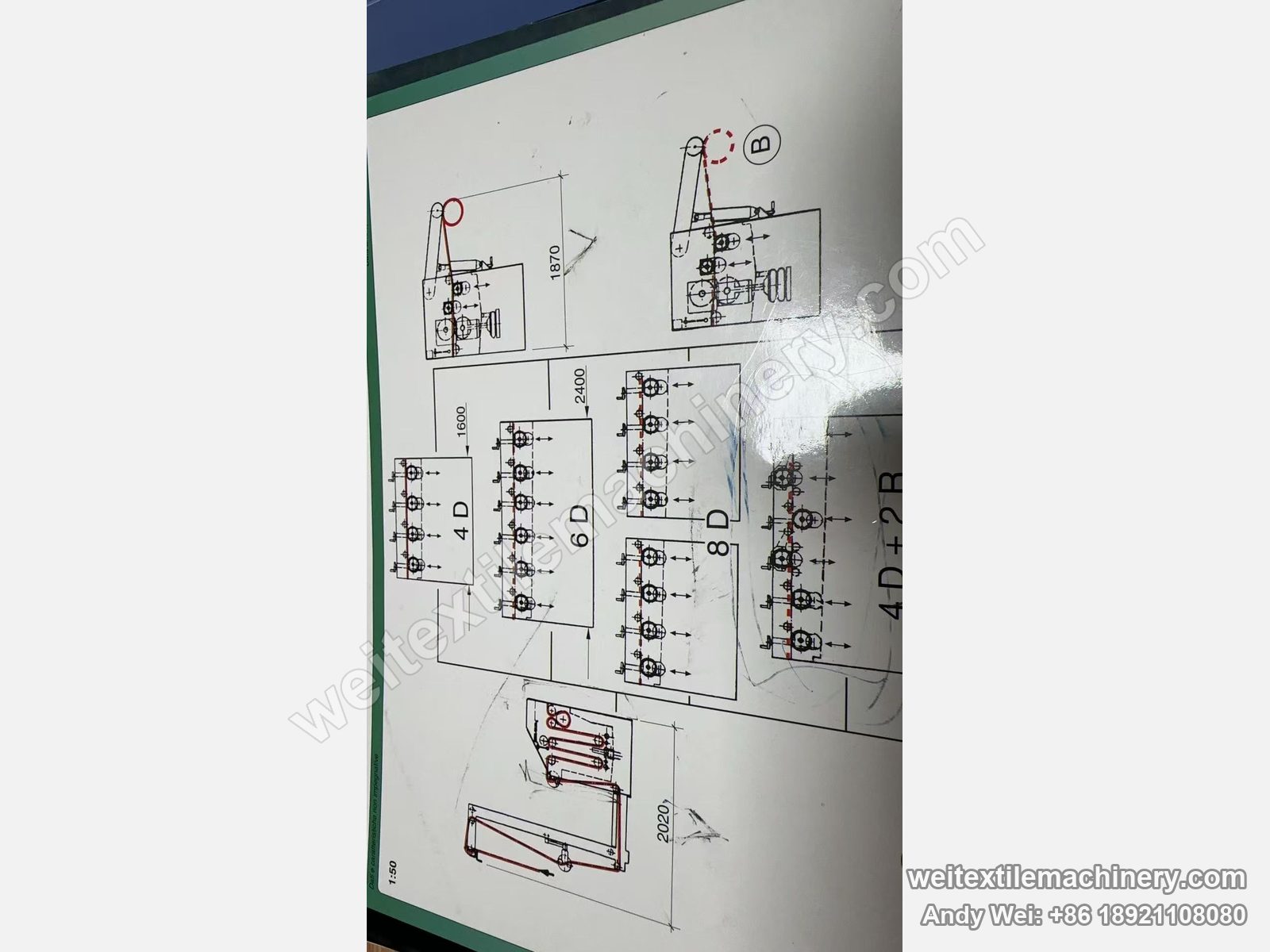 TMT STC wet brushing machine catalogue page with 4D / 6D / 8D / 4D+2R brush configurations and dimensions
