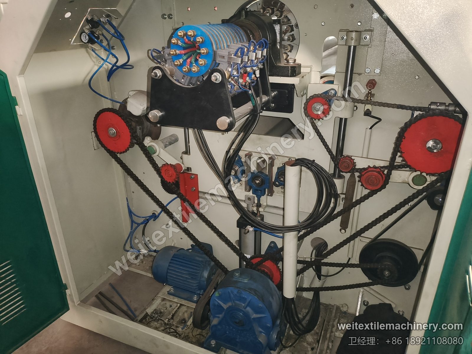 二手 Danti Paolo SH8 烫光机（2.4 m）热缸传动仓，电滑环、链传动与减速电机