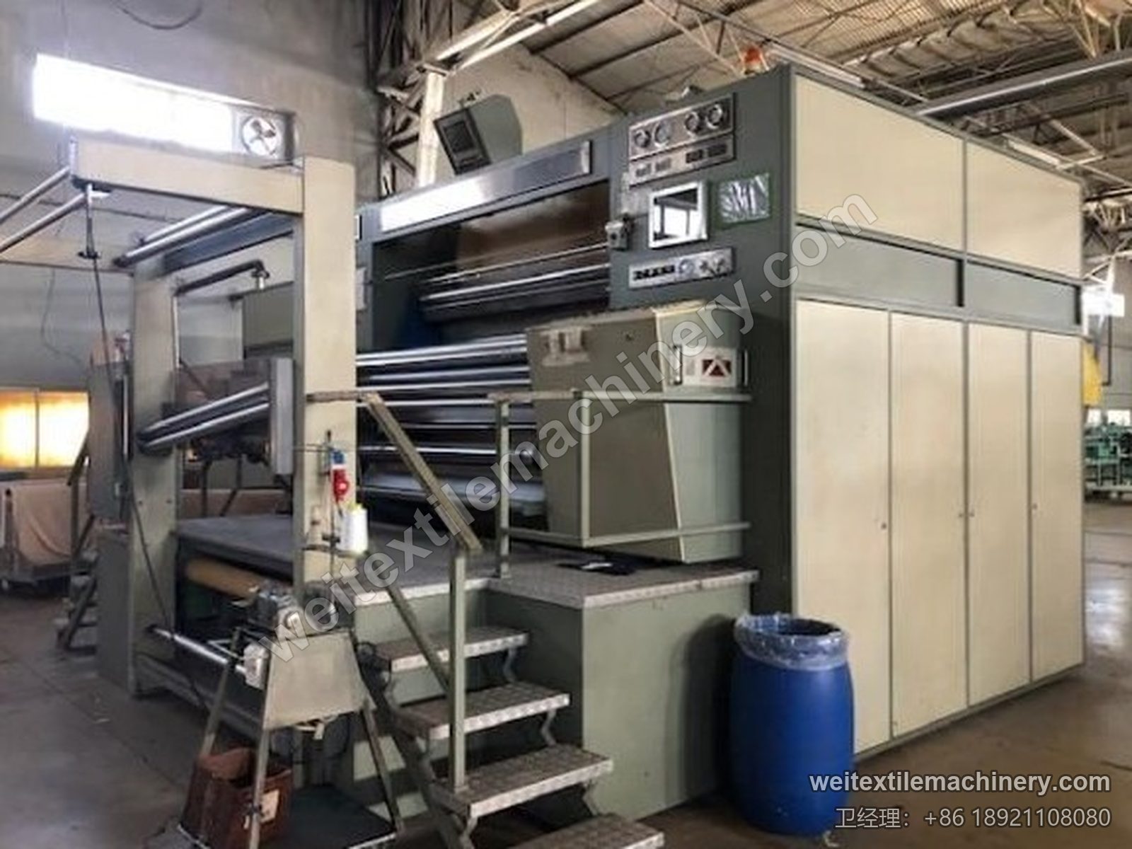 二手 KD 1600 罐蒸机整机，Biella Shrunk Process 机身、卷布辊组、操作平台登梯与触摸屏