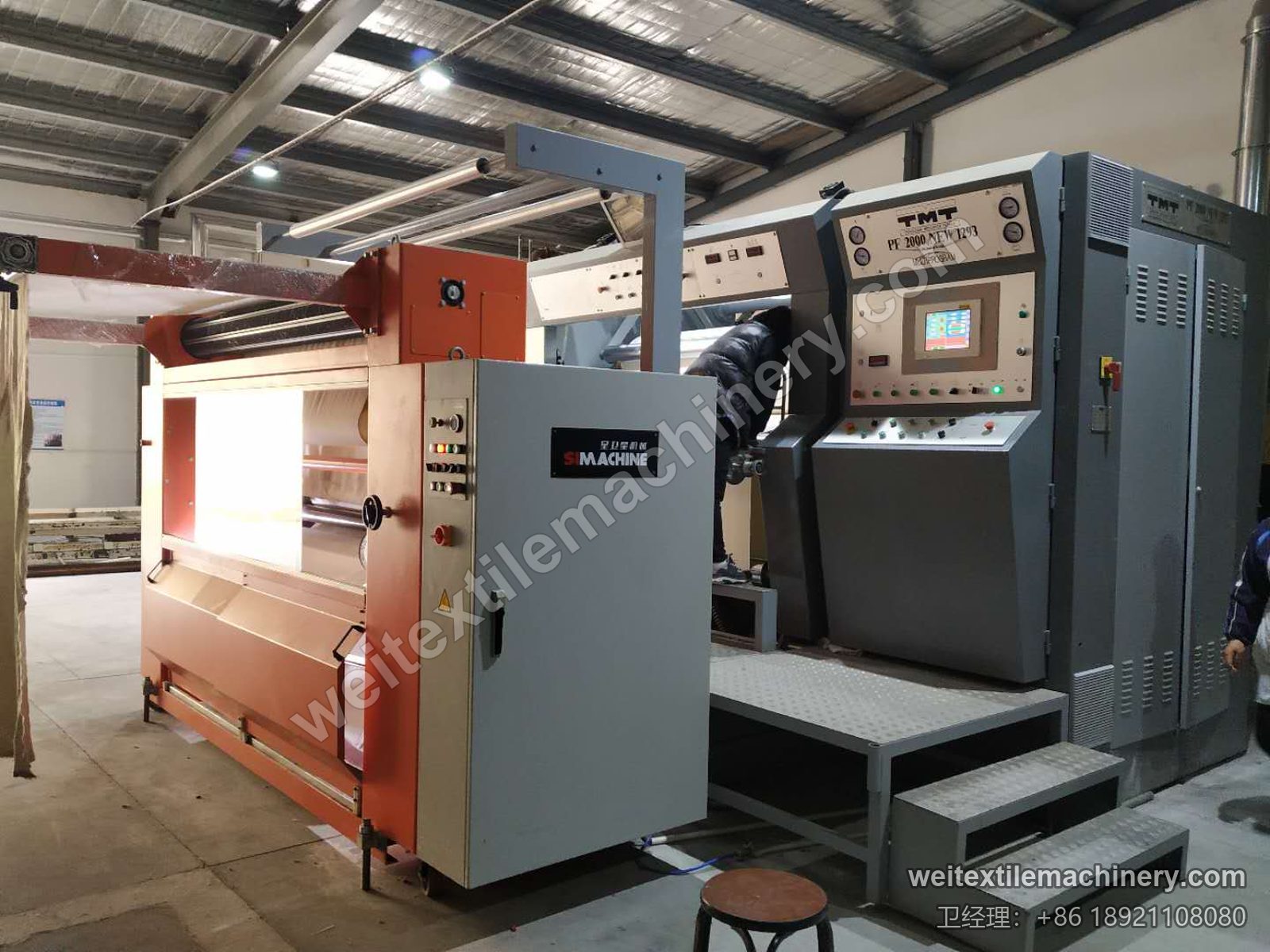 二手 TMT PF 2000 NEW 1293 罐蒸机与橙色 SIMACHINE 配套单元，操作平台登梯与触摸屏面板