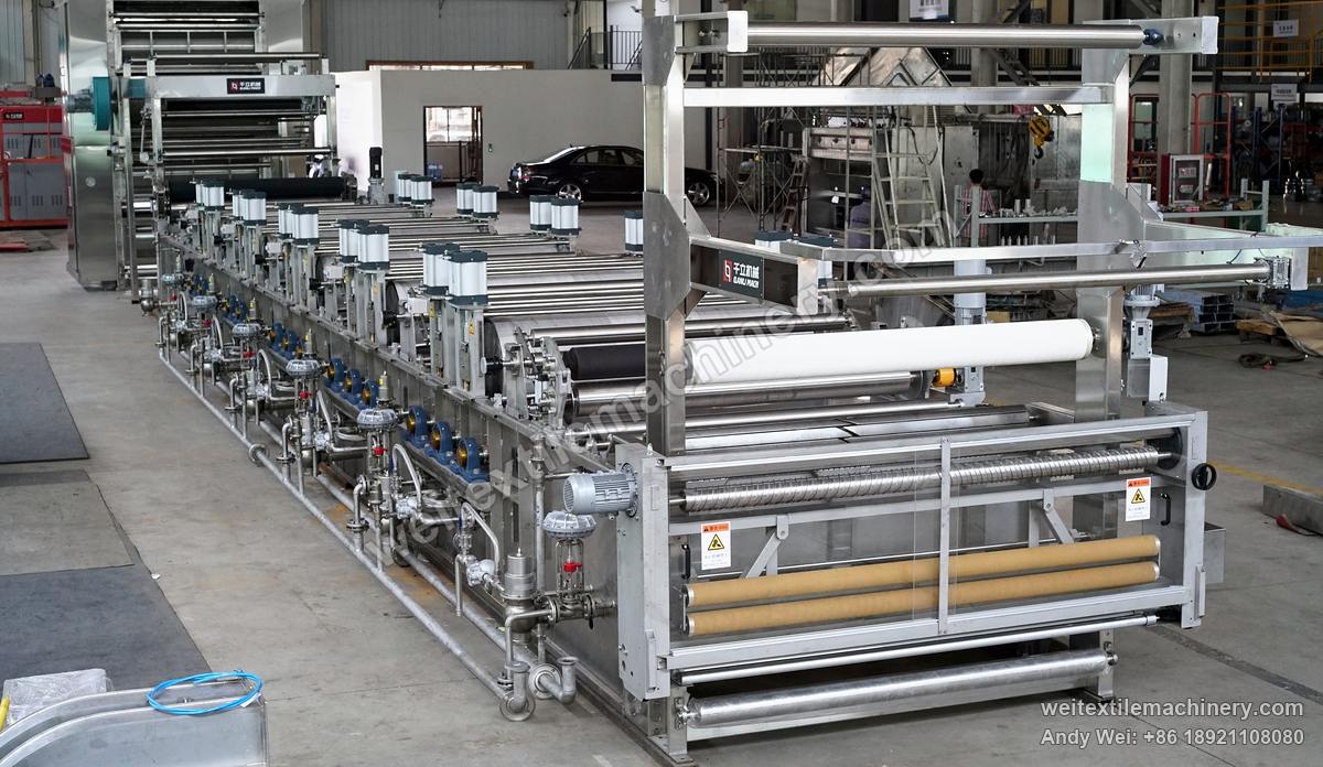 QL WPF-LXZH Continuous Crabbing and Drying Line, full view, crabbing section in the foreground, air cylinders on top
