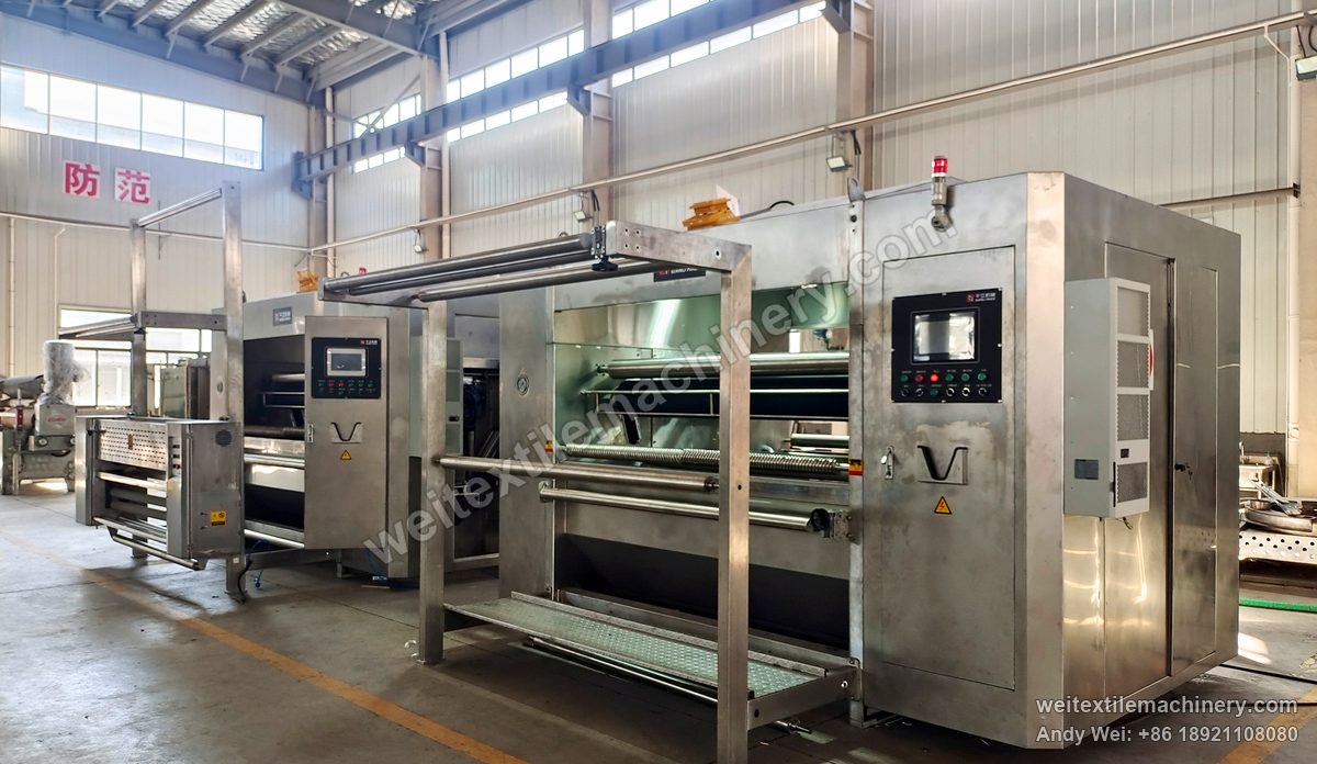 QL WPF-ZN Crabbing Machine, full view, rollers visible in the opening, gantry frame in front