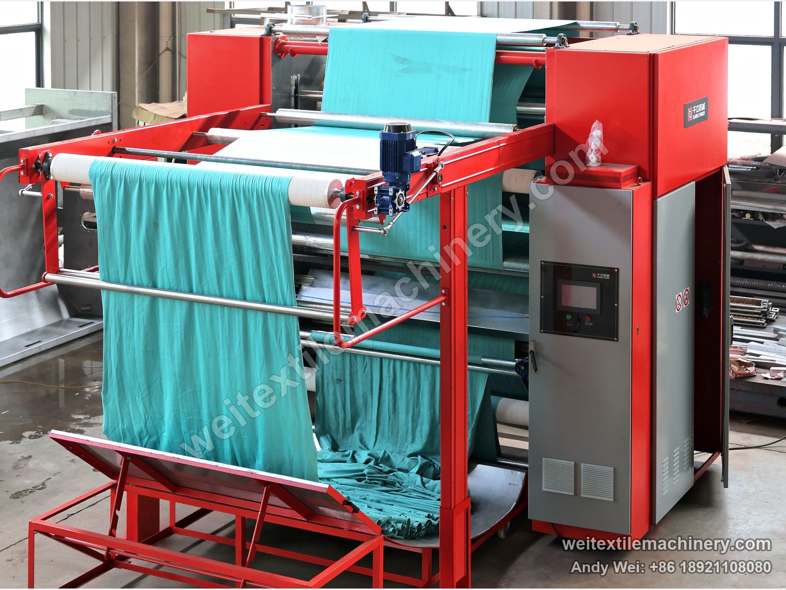 QL WPF-CG Teasel Raising Machine, full view from the control-panel side, double-drum version
