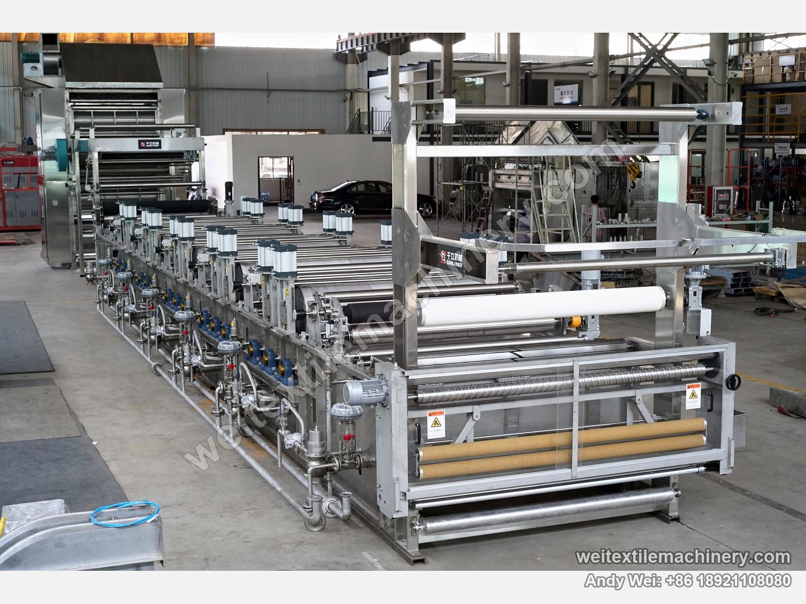 QL WPF-LXZH Continuous Crabbing and Drying Line, full view, crabbing section in the foreground, air cylinders on top