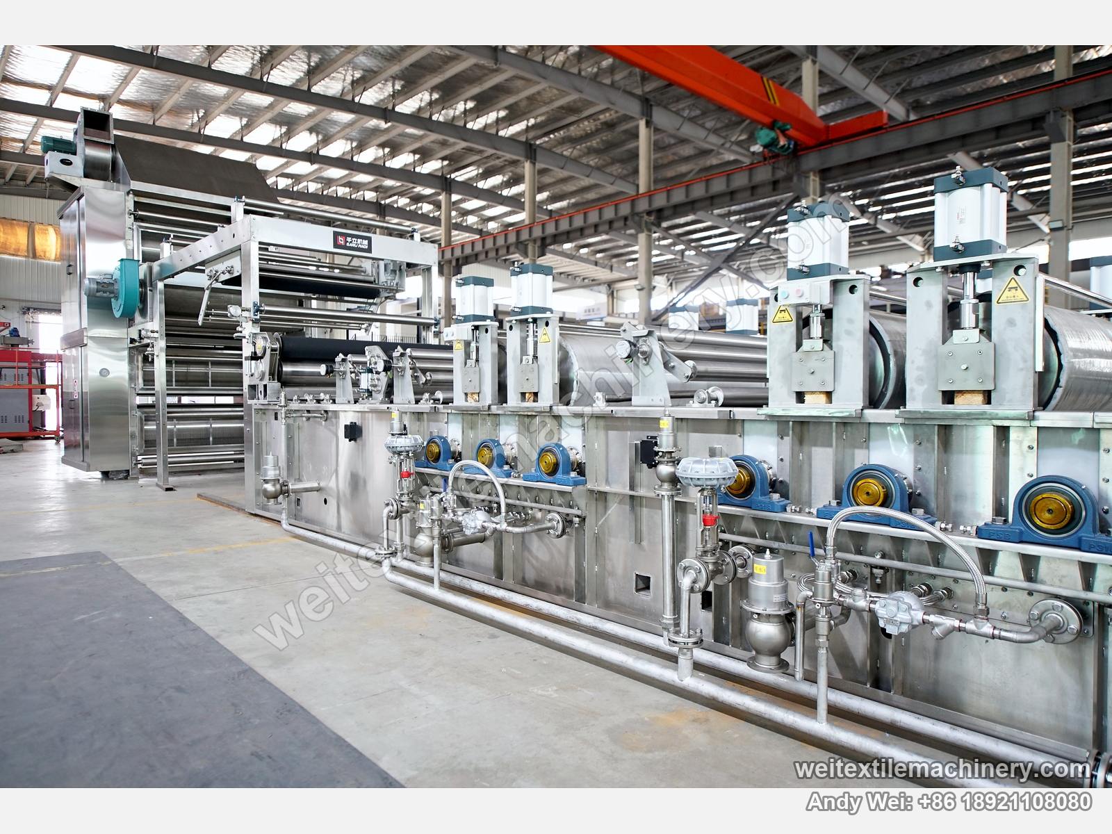 QL WPF-LXZH Continuous Crabbing and Drying Line, detail, crabbing section air cylinders and rollers, side piping