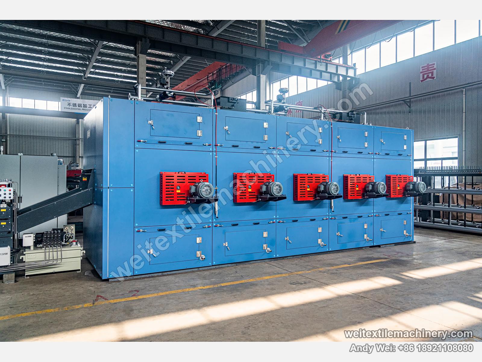 QL WPF-MTFX Wool Tops Backwashing Line, full view of the drying section, five motors on the side