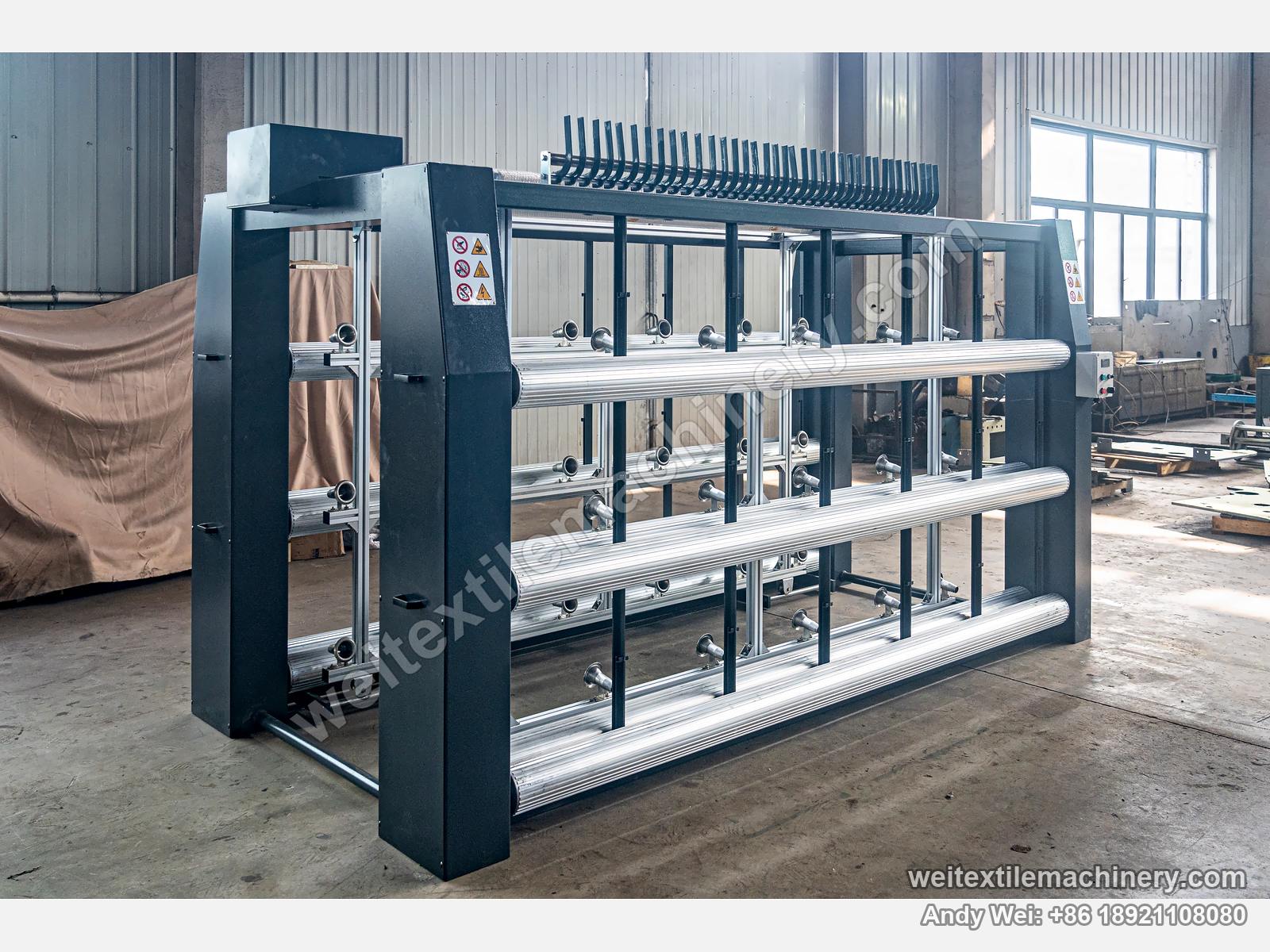 QL WPF-MTFX Wool Tops Backwashing Line, full view of the entry creel, three tiers of long rollers