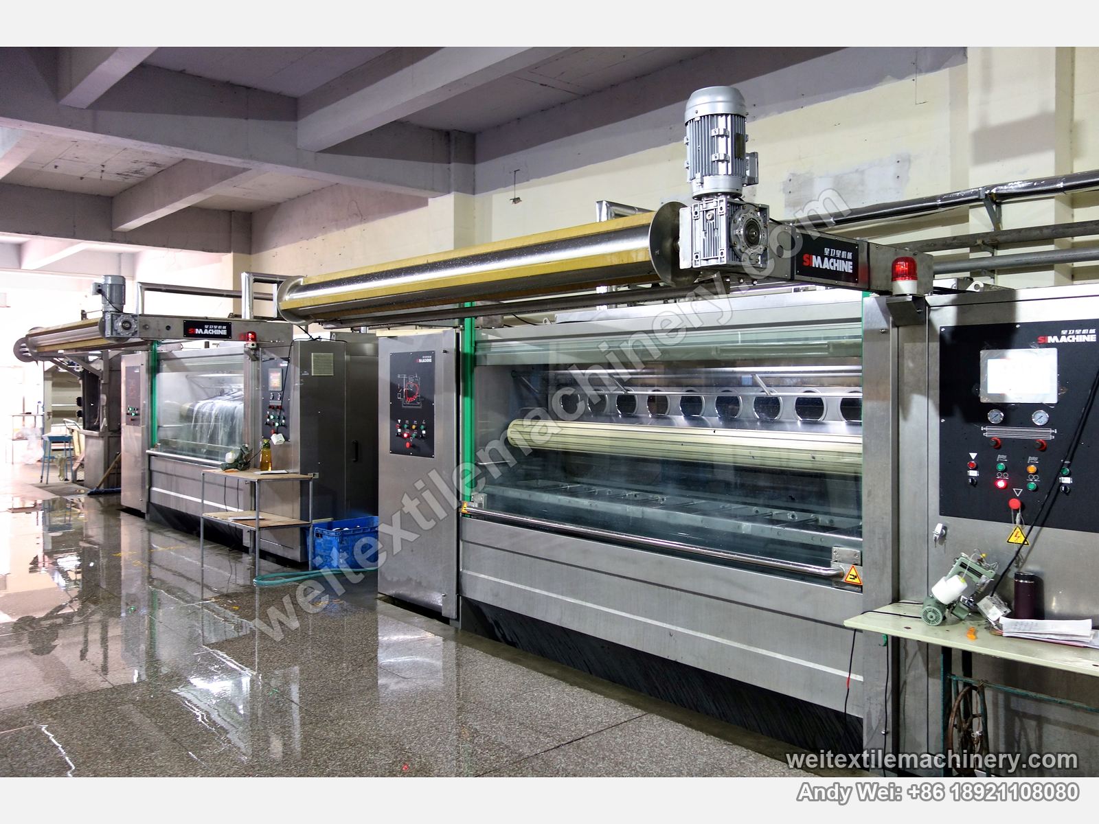 QL WPF-XN Rope Scouring Machine, full view at a customer mill, grooved roller visible through the window